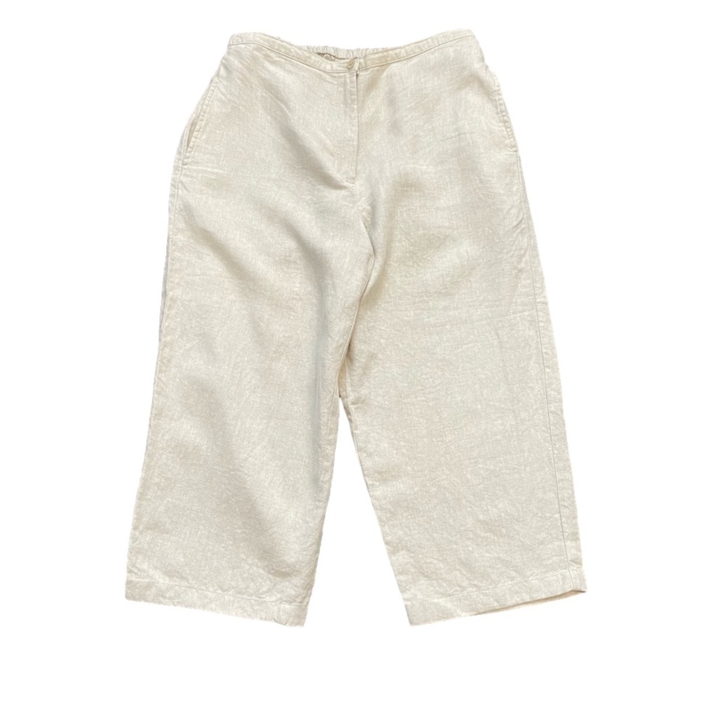 L.L. Bean Cream Cropped Linen Pants Size 12 P